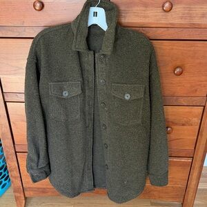 Olive Green Button-Front Lightweight Shirt Jacket